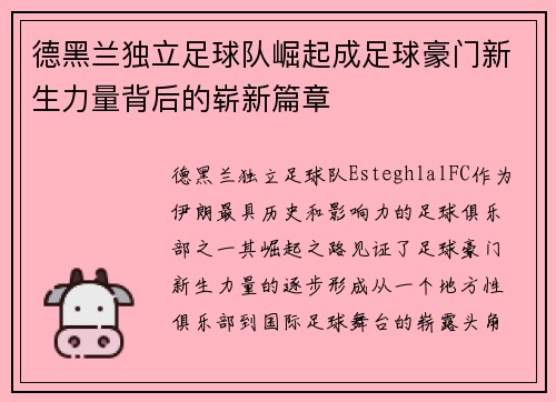 德黑兰独立足球队崛起成足球豪门新生力量背后的崭新篇章